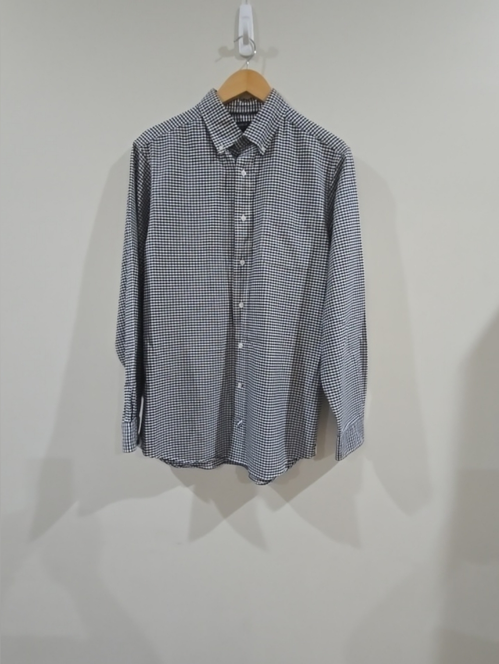 Preppy Cremieux Classics Men's Navy White Cotton Long Sleeve Button-Down Shirt M